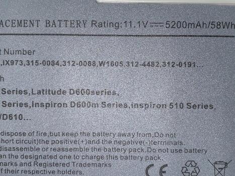 Аккумуляторная батарея для ноутбука Dell BAT1194 Latitude D600 11.1V Grey 5200mAh OEM - фото 3