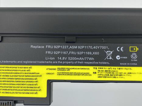 Аккумуляторная батарея для ноутбука Lenovo-IBM 92P1168 ThinkPad X60 14.8V Black 5200mAh OEM - фото 3