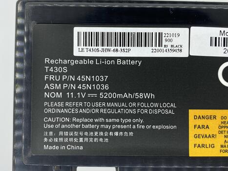 Аккумуляторная батарея для ноутбука Lenovo 45N1037 ThinkPad T430S 11.1V Black 5200mAh OEM - фото 3