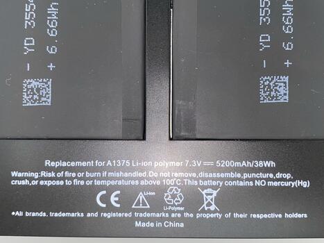 Аккумуляторная батарея для ноутбука Apple A1375 MacBook A1375-2S2P 7.3V Black 5200mAh OEM - фото 3