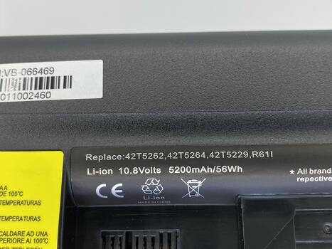 Аккумуляторная батарея для ноутбука Lenovo 42T5262 ThinkPad R61 10.8V Black 5200mAh OEM - фото 3