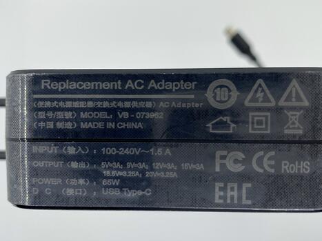 Блок питания для ноутбука Xiaomi 65W 5.00-20.30V 2.0-3.25A USB-C (Type-C) OEM VB-073982 черный - фото 3