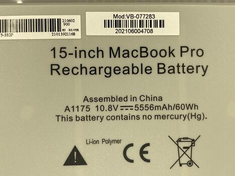 Аккумуляторная батарея для ноутбука Apple A1175 MacBook Pro 15-inch 10.8V Silver 5400mAh OEM - фото 3