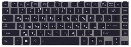 Клавиатура для ноутбука Toshiba Satellite (C840, C840D, C845, C845D, L800, L830, L835, L840, L840D, L845, L845D, M840, M845, P840, P840T, P845, P845T) Black, (Gray Frame) RU - фото 2