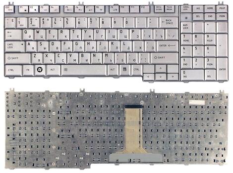 Клавиатура для ноутбука Toshiba Satellite (A500, A505, L350, L355, L500, L505, L550, F501, P200, P300, P500, P505, X200, Qosmio F50 G50, X300, X305, X500, X505) Silver, RU