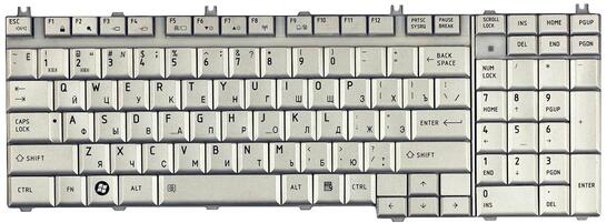 Клавиатура для ноутбука Toshiba Satellite (A500, A505, L350, L355, L500, L505, L550, F501, P200, P300, P500, P505, X200, Qosmio F50 G50, X300, X305, X500, X505) Silver, RU - фото 2