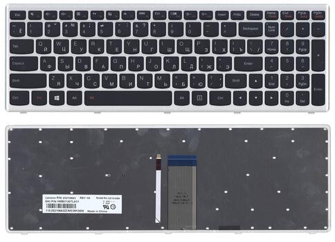 Клавиатура для ноутбука Lenovo IdeaPad U510, Z710 с подсветкой (Light), Black, (Silver Frame), RU
