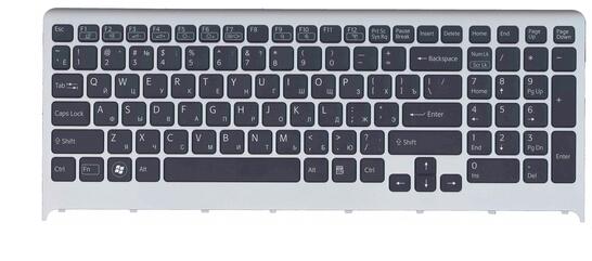 Клавиатура для ноутбука Sony Vaio (VPC-F219fc, VPC-F22 VPC-F23) с подсветкой (Light), Black, (Gray Frame) RU - фото 2