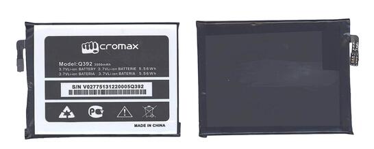 Аккумуляторная батарея для Micromax Q392 Canvas Juice 2/3 3.7V Black 3500mAh 5.56Wh Аккумуляторная батарея для Micromax Q392 Canvas Juice 2/3 3.7V Black 3500mAh 5.56Wh