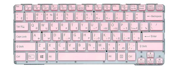 Клавиатура для ноутбука Sony (SVE14A) Pink, с подсветкой (Light), (No Frame) RU - фото 2