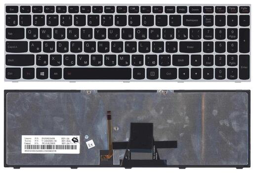 Клавиатура для ноутбука Lenovo IdeaPad (G50-70, G50-30) Black с подсветкой (Light), (Silver Frame) RU