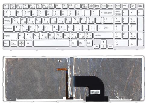 Клавиатура для ноутбука Sony Vaio (SVE15) с подсветкой (Light), White, (White Frame) RU
