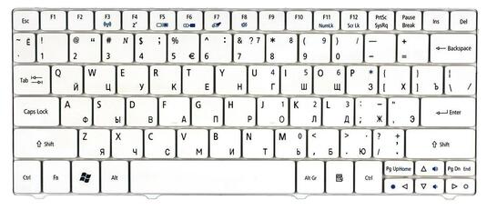 Клавиатура для ноутбука Acer Aspire (1420, 1425, 1425P, 1810, 1810T, 1820, 1825, 1830T) Aspire One (715, 721, 722, 751, 751H, 752, 752H, 753, ZA3, ZA5) Acer Ferrari One (200) White, RU - фото 2