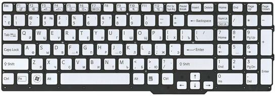 Клавиатура для ноутбука Sony Vaio (SVS15) с подсветкой (Light), Silver, (No Frame) RU Клавиатура для ноутбука Sony Vaio (SVS15) с подсветкой (Light), Silver, (No Frame) RU - фото 2