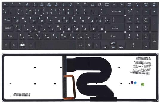 Клавиатура для ноутбука Acer Aspire 8951, 5951 с подсветкой (Light), Black, (No Frame) RU