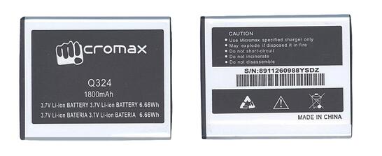 Аккумуляторная батарея для Micromax Q324 Bolt 3.7V Black 1800mAh 6.66Wh Аккумуляторная батарея для Micromax Q324 Bolt 3.7V Black 1800mAh 6.66Wh