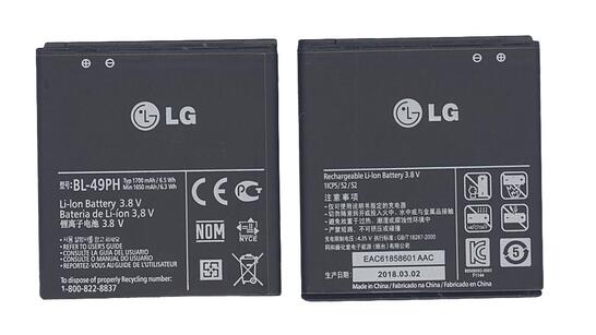 Аккумуляторная батарея для смартфона LG BL-49PH F120 3.7V Black 1700mAh 6.5Wh Аккумуляторная батарея для смартфона LG BL-49PH F120 3.7V Black 1700mAh 6.5Wh