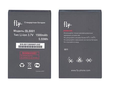 Аккумуляторная батарея для смартфона Fly BL8001 IQ4490 Era Nano 4 3.7V Black 1500mAh 5.55Wh