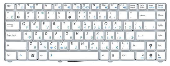 Клавиатура для ноутбука Asus EEE PC 1201, 1215, 1225, U20, VX6 Eee PC Lamborghini White, (No Frame) RU - фото 7