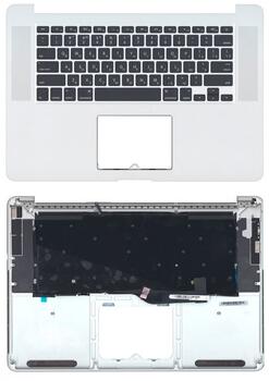 Клавиатура для ноутбука Apple MacBook Pro (A1398) Black, (Silver TopCase), RU (горизонтальный энтер) Клавиатура для ноутбука Apple MacBook Pro (A1398) Black, (Silver TopCase), RU (горизонтальный энтер)