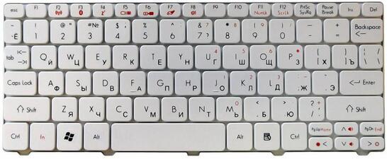Клавиатура для ноутбука Acer Aspire One 521, 522, 532, 532H, 533, D255, D255E, D257, D260, D270, Happy, Happy2, eMachines 350, 355, em350, em355, Gateway LT21, LT27, LT28, Packard Bell NAV50, Dot S2, Dot SE, Dot SC, Dot SE3, PAV80 White RU - фото 2