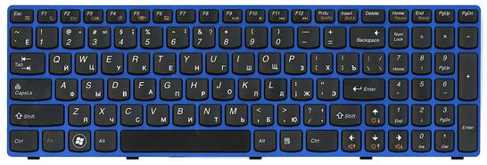 Клавиатура для ноутбука Lenovo IdeaPad (B570, V570, Z570, Z575) Black, (Blue Frame), RU - фото 2