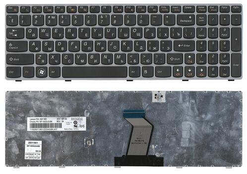 Клавиатура для ноутбука Lenovo IdeaPad (Y570) Black, (Gray Frame), RU