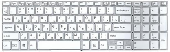 Клавиатура для ноутбука Sony (FIT 15, SVF15) с подсветкой (Light), White, (No Frame) RU - фото 7