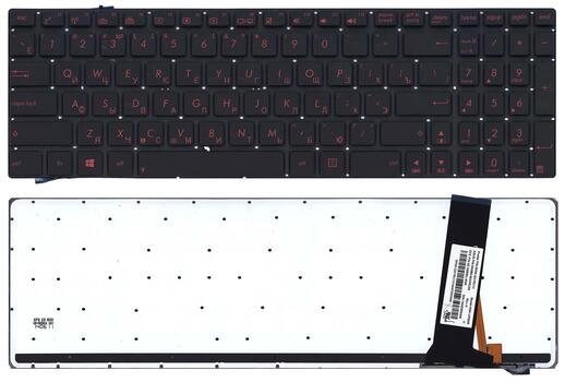 Клавиатура для ноутбука Asus (N56) с подсветкой (Light) Black, RU с красной подсветкой
