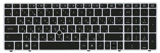 Клавиатура для ноутбука HP Probook 6560b, 6565b, 6570B, 6575B, Elitebook 8560p, 8570p, 8570w с указателем (Point Stick), Black, (Silver Frame) RU - фото 2
