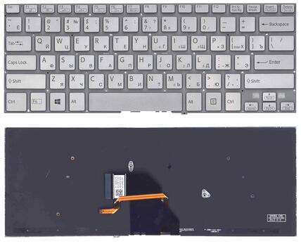 Клавиатура для ноутбука Sony (SVF14N FIT, SVF14, SVF14a) с подсветкой (Light), Silver, (No Frame) RU