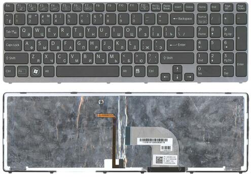 Клавиатура для ноутбука Sony Vaio (SVE17) с подсветкой (Light), Black, (Gray Frame) RU Клавиатура для ноутбука Sony Vaio (SVE17) с подсветкой (Light), Black, (Gray Frame) RU
