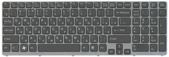 Клавиатура для ноутбука Sony Vaio (SVE17) с подсветкой (Light), Black, (Gray Frame) RU Клавиатура для ноутбука Sony Vaio (SVE17) с подсветкой (Light), Black, (Gray Frame) RU - фото 2