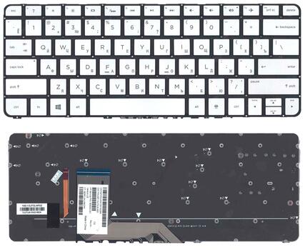 Клавиатура для ноутбука HP Spectre X360 (13-4000, 13-4103dx, 13-4003DX, 13-4005DX, 13-4110DX, 13-4193DX, 13-4195DX, 13-4193NR) с подсветкой (Light) Black, (Silver Frame) RU