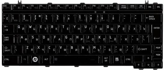 Клавиатура для ноутбука Toshiba Satellite (U500, U505, U400, U405, A600, T130, T135, Portege M800, M900) Black, Glossy, RU (вертикальный энтер) - фото 2