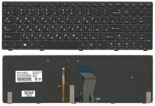 Клавиатура для ноутбука Lenovo IdeaPad (Y580) с подсветкой (Light), Black, (Black Frame), RU