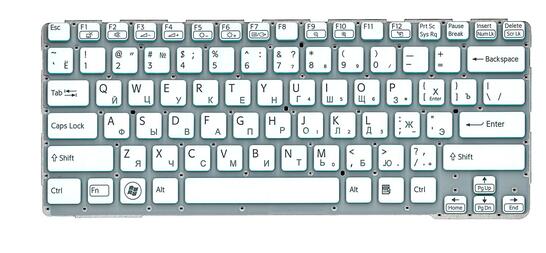 Клавиатура для ноутбука Sony (SVE14A) White, (No Frame) RU Белая с голубым - фото 2