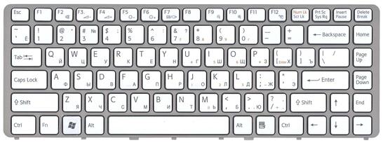Клавиатура для ноутбука Sony Vaio (VGN-NW) White, (Silver Frame) RU Клавиатура для ноутбука Sony Vaio (VGN-NW) White, (Silver Frame) RU - фото 2