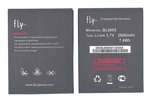 Аккумуляторная батарея для смартфона Fly BL8005 IQ4512 Evo Chic 4 3.7V Black 2000mAh 7.4Wh