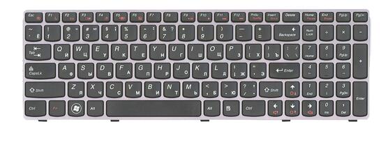 Клавиатура для ноутбука Lenovo IdeaPad B570 B580 V570 Z570 Z575 B590 Black, (Gray Frame) RU - фото 2